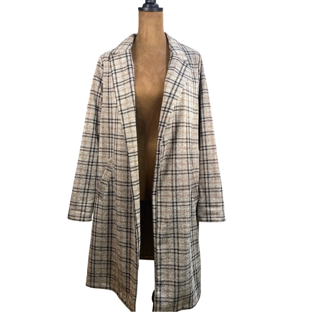 MELLODAY Brown Textured Fabric Long Lightweight Jacket Size Small Neutral Chic